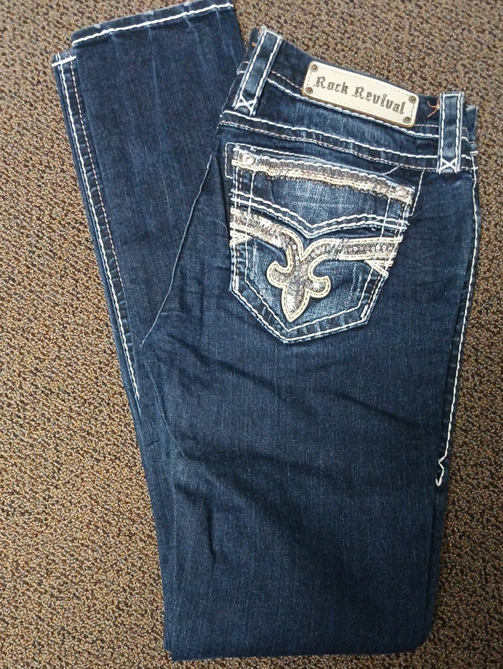 Rock Revival Dark Wash Boot Cut Jeans with Embroidered Pocket